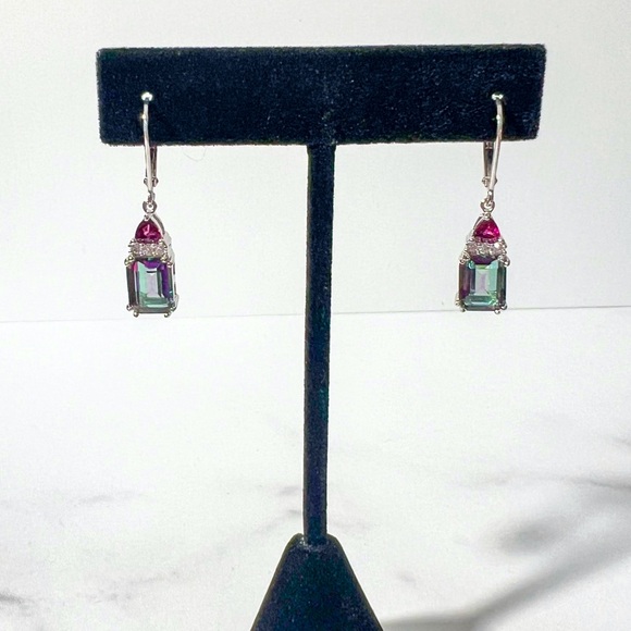 4.11ctw Multi-Color Quartz, Zircon, & Rhodolite Rhodium Over Silver Earrings